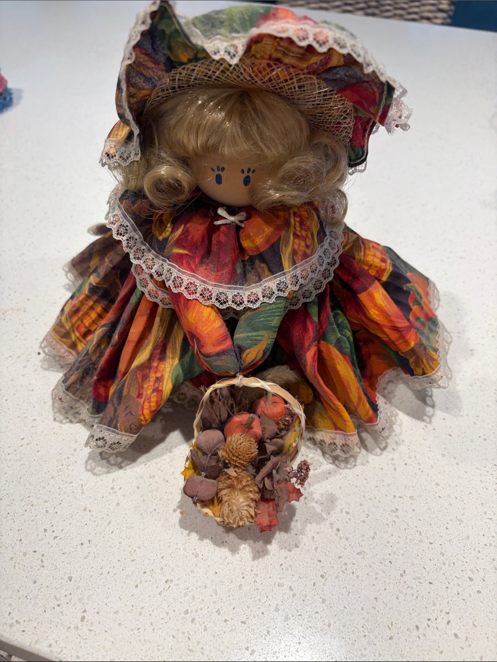 Handmade Fall Harvest Doll in Autumn Multicolor Dress